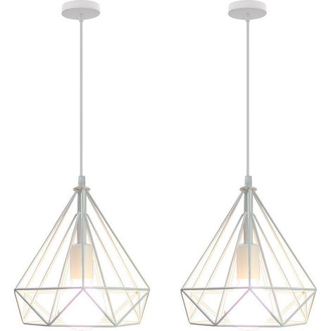 2PCS Lustre Antique Diamant Suspension Luminaire Rétro Plafonnier Blanc Industriel Métal Vintage 25 CM (1/5)