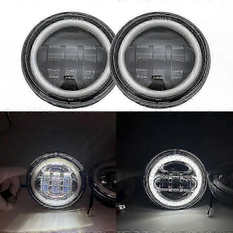 2 Stück 4,5"-LED-Nebelscheinwerfer mit Halo-Tagfahrlicht für Motorräder, 30 W wasserdichte runde Zusatzfahrscheinwerfer (1/4)