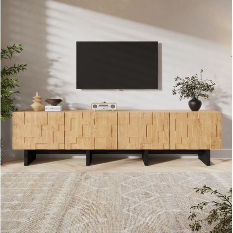Mobile TV 180x38.5x45 cm, per TV fino a 75 pollici, 4 ante push-to-open, 4 vani, MDF e truciolare, colore naturale (1/5)