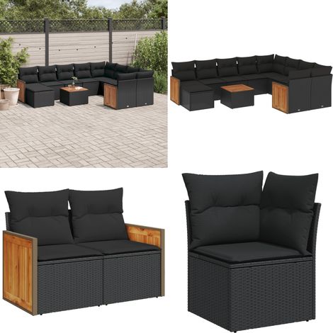11-tlg. Garten-Sofagarnitur mit Kissen Schwarz Poly Rattan - Gartenmöbel Set - Rattan Möbel - Outdoor Möbel - Lounge Set - Esstisch - Home & Living (1/5)