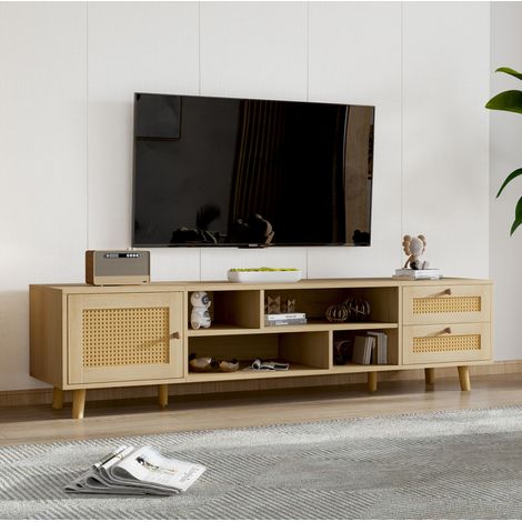 Meuble TV rangement 160 cm rotin chene pour 70 pouces OKMYHOME (1/5)