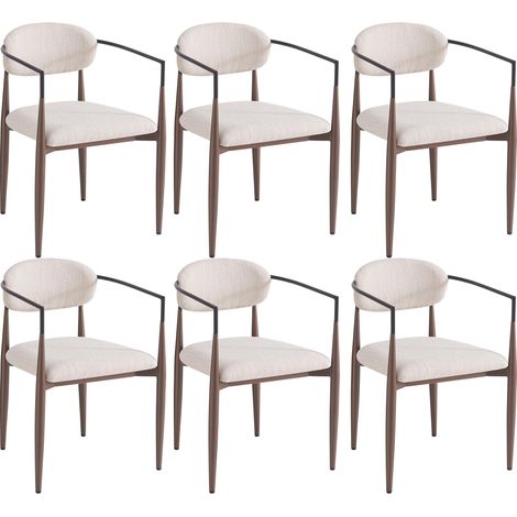Juego de 6 sillas de comedor de lino beige, modernas sillas tapizadas para sala de estar con respaldos de esponja de alta resiliencia y patas de hierro, ideales para el hogar, invitados, dormitorio y (1/5)