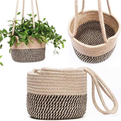 Panier de Jardinière Suspendu, Panier Jardinière Suspendue, Pot de Fleurs à Suspendre en Corde de Jute, Pot de Fleurs Tissé Intérieur Extérieur,pour Plantes et Pots de Fleur, Balcon (1/5)