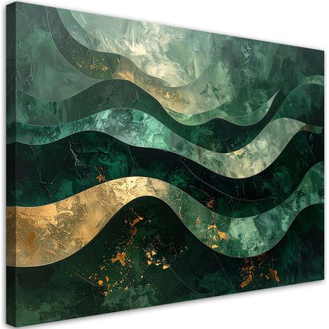 Stampe su Tela, Onde astratte verde e oro, 60x40 (1/5)