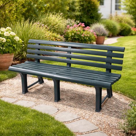 Gartenbank Artur, 3-Sitzer, Lamellenrückenlehne, Oberfläche glatt, 49x145x74h cm, Grün (1/3)