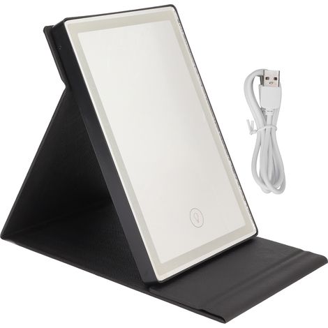 Miroir de Maquillage 50 LED, 3 Modes d'Éclairage, Rechargeable et Pliable, Noir pour Maison et Voyage (1/5)