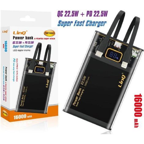 Trade Shop - Power Bank 16000mAh 22.5W TM16003 QC + PD Super Fast Charger QC 22.5W LED-Anzeige -