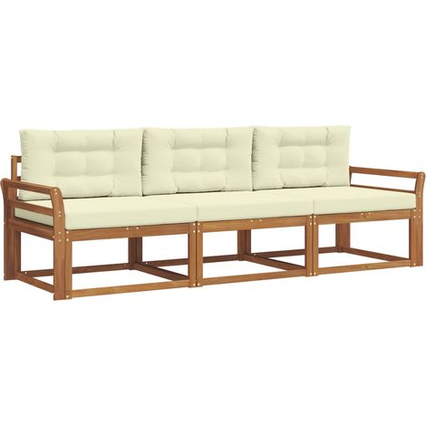 Set di divani da esterno con cuscino 3 pz Salotto da Giardino Naturale e Crema (1/5)