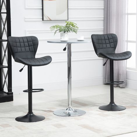 Tabouret de bar 2 pièces en bonded leather noir, réglable en hauteur et pivotant 360°, 57 x 58 x 87-107 cm (1/5)