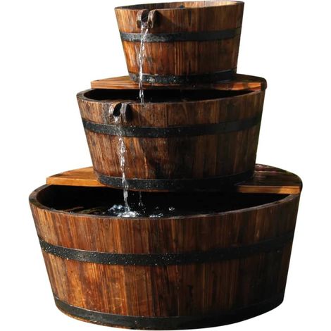 Fuente de Cascada de Jardín Conjunto de 3 Barriles de Madera Ubbink