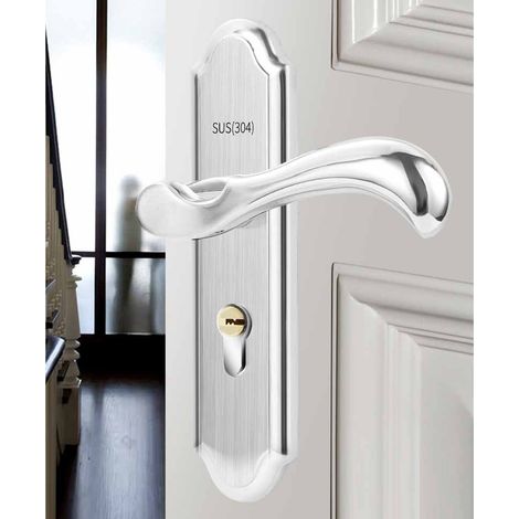 A01-1 Petite serrure de porte à double pêne dormant en acier inoxydable irrégulier, serrure de poignée de porte de chambre, serrure de sécurité mécanique silencieuse magnétique pour porte de balcon d' (1/5)