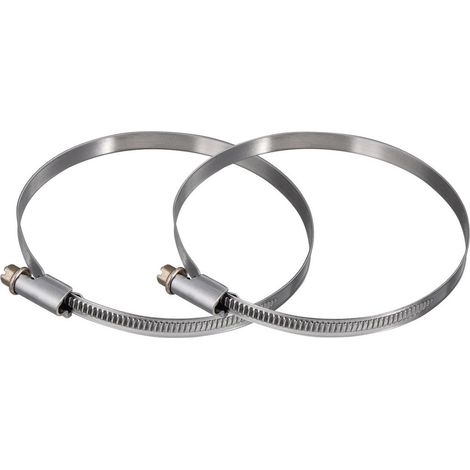 2 Colliers de serrage, Acier inoxydable, Vis zinguée, Diamètre 110-130 mm, Pour hotte et sèche-linge