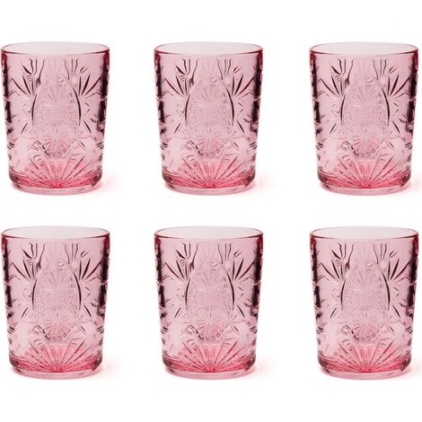 Color Tumbler Lot de 6 verres en verre décorés, multicolore, décoration en relief, 350 ml, 8 x 10 cm (rose) (1/4)