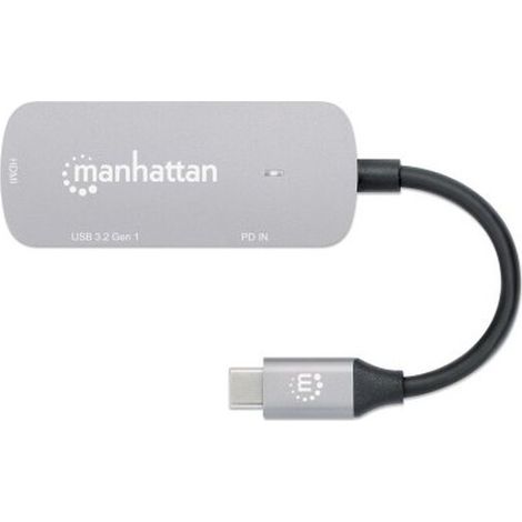MANHATTAN USB-C 3-in-1 Konverter mit Power Delivery USB 3.2 Typ-C-Stecker auf HDMI 4K30Hz USB-A 5Gbi