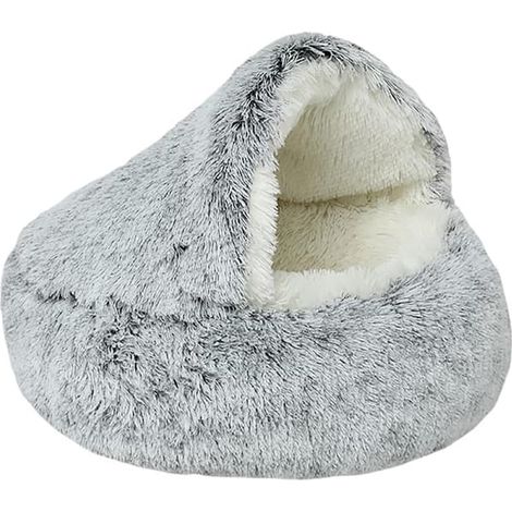 Lit grotte pour chien, petits chiens et chats jusqu'à 2,5 kg, lit douillet et confortable en forme de grotte avec capuche, fond antidérapant lavable, 40 cm, gris. (1/5)