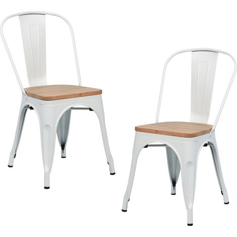 2er-Pack stapelbare Industriestühle aus Stahl und Holz, 45 x 45 x 85 cm, Thinia Home