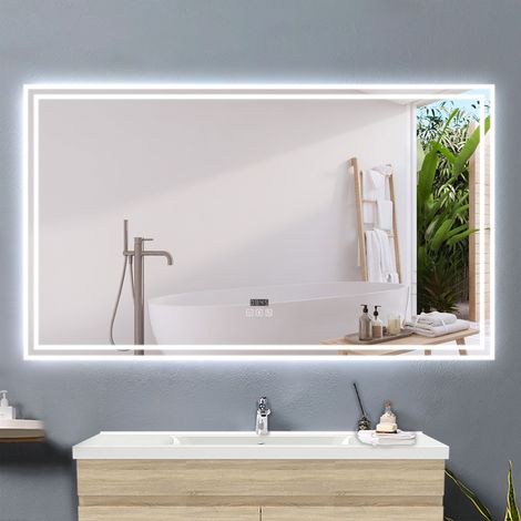 Acezanble – Miroir lumineux de salle de bain 120x70cm – Bluetooth – 3 couleurs – Anti-buée – Horloge numérique – Cadre aluminium (1/5)