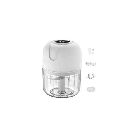 Presse-ail électrique sans fil blanc, deux tasses (100 ml + 250 ml), mini presse-ail, fouet à ail (1/5)