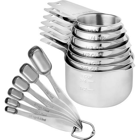 Tazas medidoras, juego de 13 cucharas medidoras, tazas medidoras de cocina con mangos de acero inoxidable para cocinar, utensilios profesionales (1/5)