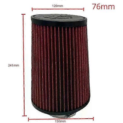 Filtre à air universel à haut débit KN 102 mm, 89 mm, 76 mm, 3, 3,5, 4 pouces, conique, pour KN 14084-2, tête champignon (L rouge 76 mm, logo KN) (1/5)