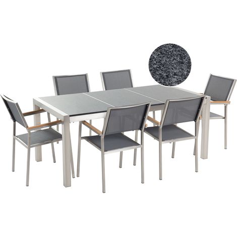 Conjunto de comedor de jardín gris con mesa 180 x 90 cm de granito gris 6 sillas Grosseto (1/5)