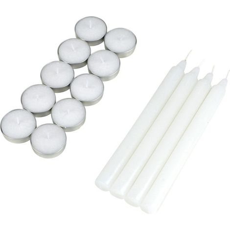 Lot de 14 Bougies "Chauffe-Plat & Chandelier" 20cm Blanc (1/3)