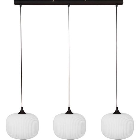 Lampadario 3 abat-jour L. 99 x H. 128 cm in Metallo e Vetro Nero e Bianco - GLENORA (1/5)