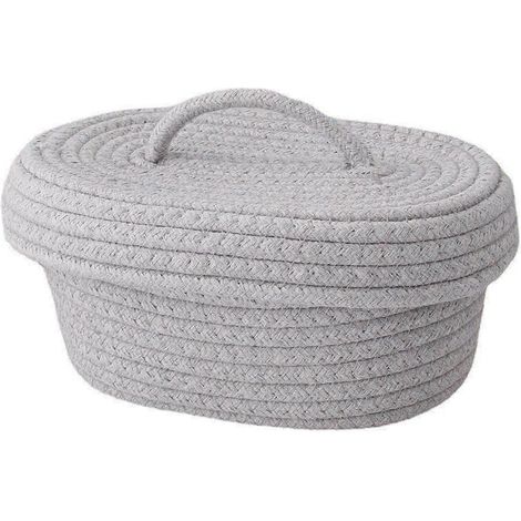 Boîte de rangement de bureau avec couvercle, panier de rangement en corde de coton faite main pour produits de maquillage, accessoires de cuisine, aiguilles à goûter, gris