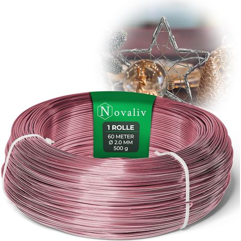 Fil d'aluminium Novaliv rose de 60 mètres, 2 mm, idéal pour les loisirs créatifs, polyvalent pour les projets de bricolage et de décoration, rouleau