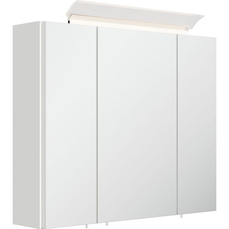 Spiegelschrank 75cm inkl. Design LED-Lampe und Glasböden weiss hochglanz
