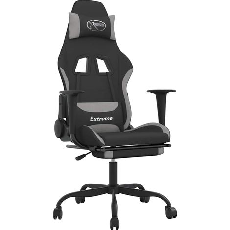 Maison Exclusive - Sedia da Gaming con Poggiapiedi Nero e Grigio Chiaro in Tessuto (1/5)