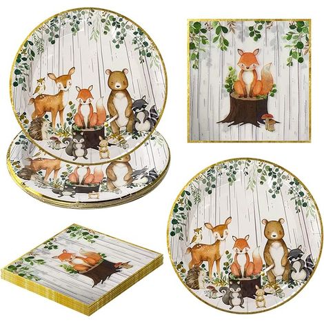 Jungle Animaux Vaisselle Anniversaire, serviettes et assiettes en papier, Fournitures fête d'anniversaire Enfants Assiettes en Papier, Serviettes, VaisselJle etable pour Invités (1/5)