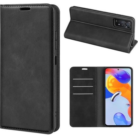 Etui Housse Xiaomi Redmi Note 11 Pro Noir en PU Cuir avec protection antichoc Support fonction Fermeture magnétique invisible