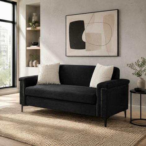 Divano 2 posti scandinavo in lino 172 x 73,5 x 81,5 cm nero DESVIAE (1/5)
