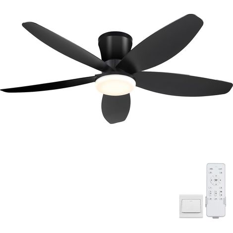 Ventilateur de plafond de 42 pouces avec lumière - Ventilateur de plafond encastré avec lumière et télécommande, installation encastrée, alimentation CC, réversible, lumière LED à intensité variable, (1/5)