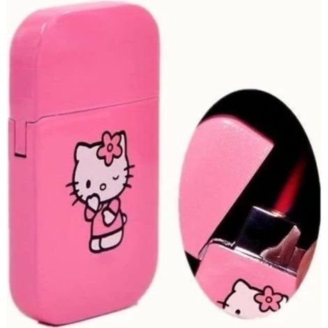 Briquet de poche Hello Kitty rose à paillettes. flamme rose gonflable. style kawaii mignon. esthétique Y2K. coupe-vent - sfygv (1/4)