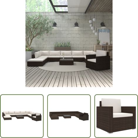 Rattan -  11-tlg. Garten-Lounge-Set mit Auflagen Poly Rattan Braun (1/5)