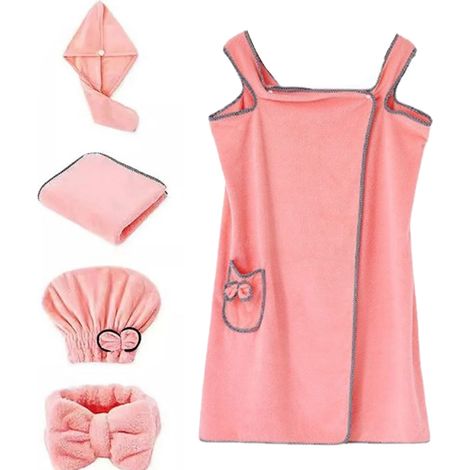 Ensemble de 5 pièces comprenant une serviette de bain, un bonnet de bain, un bandeau, un chapeau de princesse et une robe de bain absorbante. (1/5)