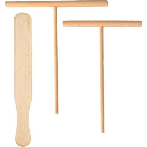 3 Pcs Spatule Crepe en Bois de HêTre, Forme en T Spatule A Crepe Rake Crepe Spreader, Ensemble Retourneur de CrêPes et Etaleur de Pâte pour Crêpes, Crêpes, Jambon Palais (1/5)