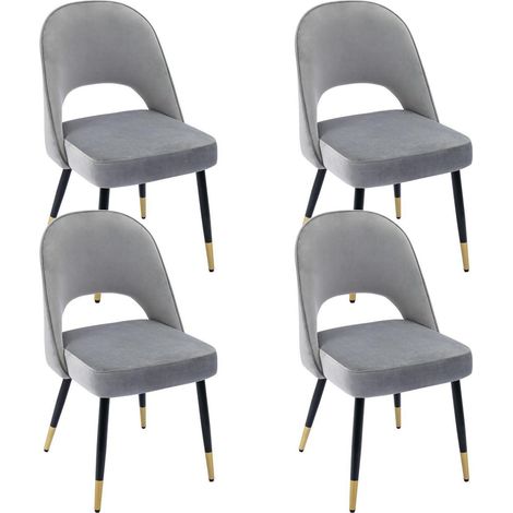 Esszimmerstühle 4er Set Samt Polsterstühle mit Metallbeinen Grau (1/5)