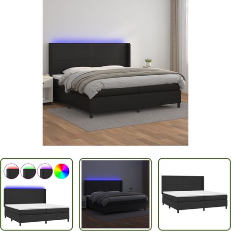 Matelas LED - Sommier à lattes de lit matelas LED Noir 200x200cm Similicuir (1/5)