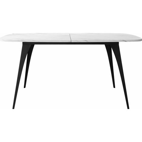 Mesa Oswego 131, Mármol blanco, 76x90x160cm, Alargamiento, Aglomerado laminado, Metal