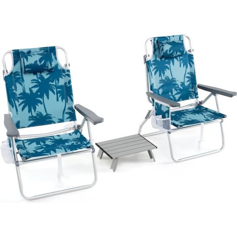 Klappbare Strandstühle mit Tisch, verstellbarer Rückenlehne, Blau