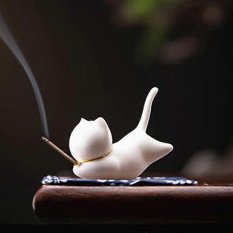 Wierookhouder voor katten, asvanger, wierookstandaard met mat, yoga, aromatherapie, minimalistische kattenkamer (1/5)