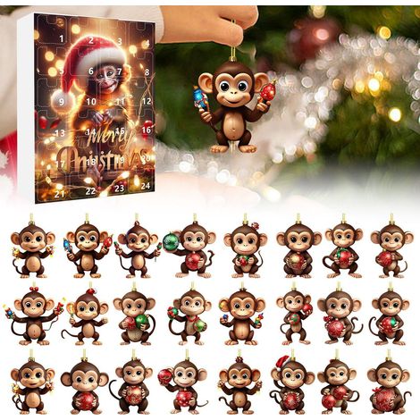 Calendrier De Lavent - Pendentif Singe - 24 Jours - Décoration Murale Porte Arbre De Noël - Lot De 24 Pendentifs (1/5)