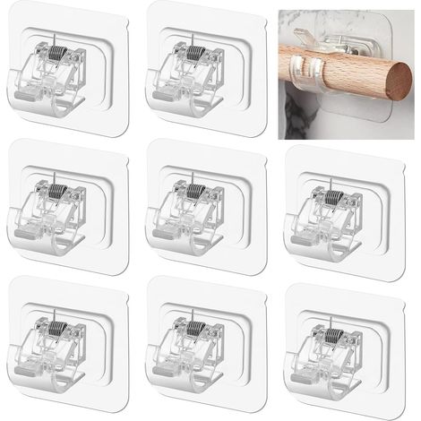 FLITI 8-Piece Curtain Rod Brackets, Self-Adhesive Curtain Rod Holders, Transparent Curtain Rod Brackets, No-Drill Curtain Hooks for Kitchen and Bathroom (1/4)