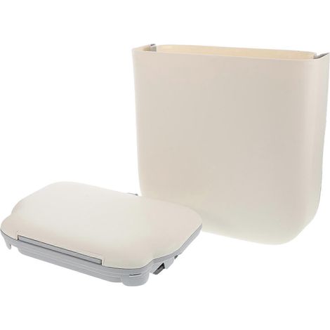 Poubelle suspendue pliable avec couvercle pour cuisine, salle de bain, camping-car, chambre à coucher - Gain de place - Poubelle murale en plastique jaune clair (1/4)