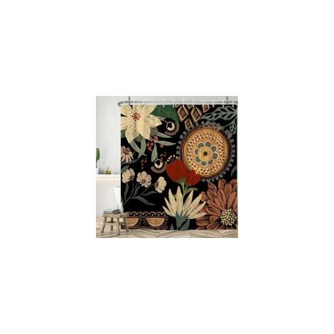 Cortina de ducha estilo bohemio de 180 cm x 180 cm, cortina floral con estampado de follaje bohemio, cortina de bañera impermeable y antimoho, cortina de baño lavable de poliéster con 12 ganchos.