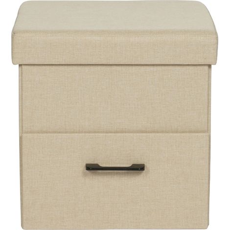 Pouf contenitore Mobili Rebecca Strelitzia 40x40x40 PU Legno MDF Beige Moderno