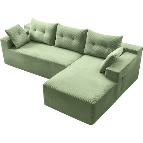 Canapé d'angle modulaire vert en forme de L, canapé d'angle surdimensionné en velours tricoté, réf. W5516S00010 (1/5)